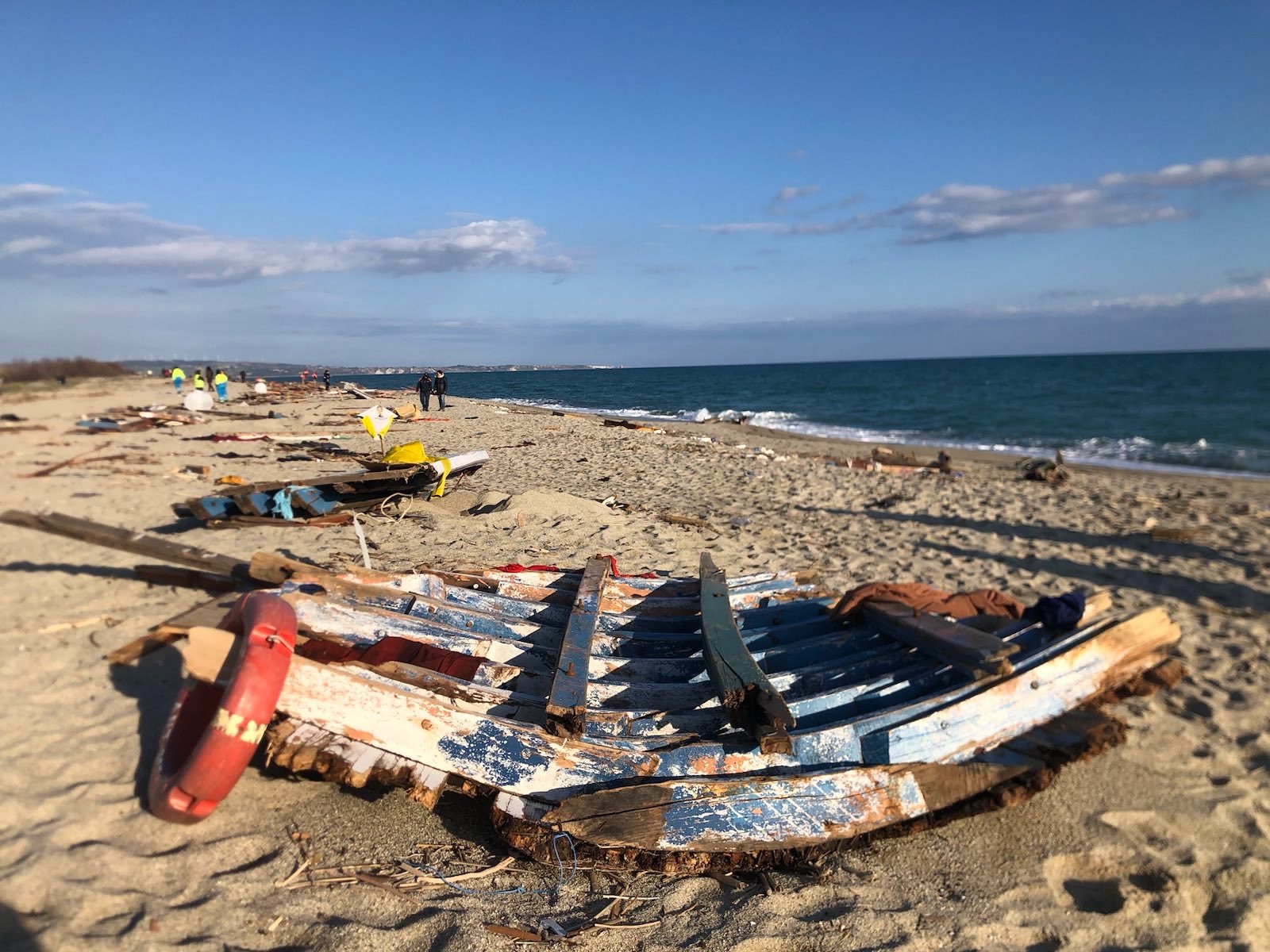 Shipwreck remains by a beach